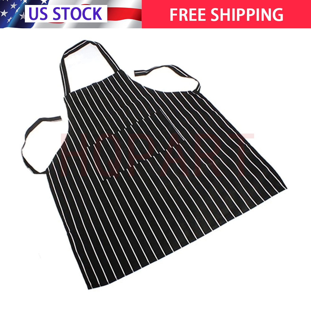 1Pack Kitchen Cooking Aprons Adjustable Bib Soft Chef Apron Black Stripe