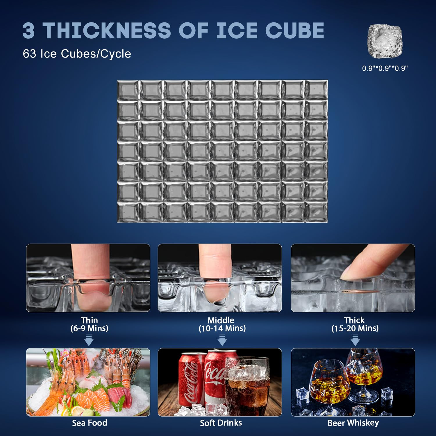 Commercial Ice Maker, 160Lbs/24H with 35Lbs Ice Capacity, 63Pcs Clear Ice Cubes