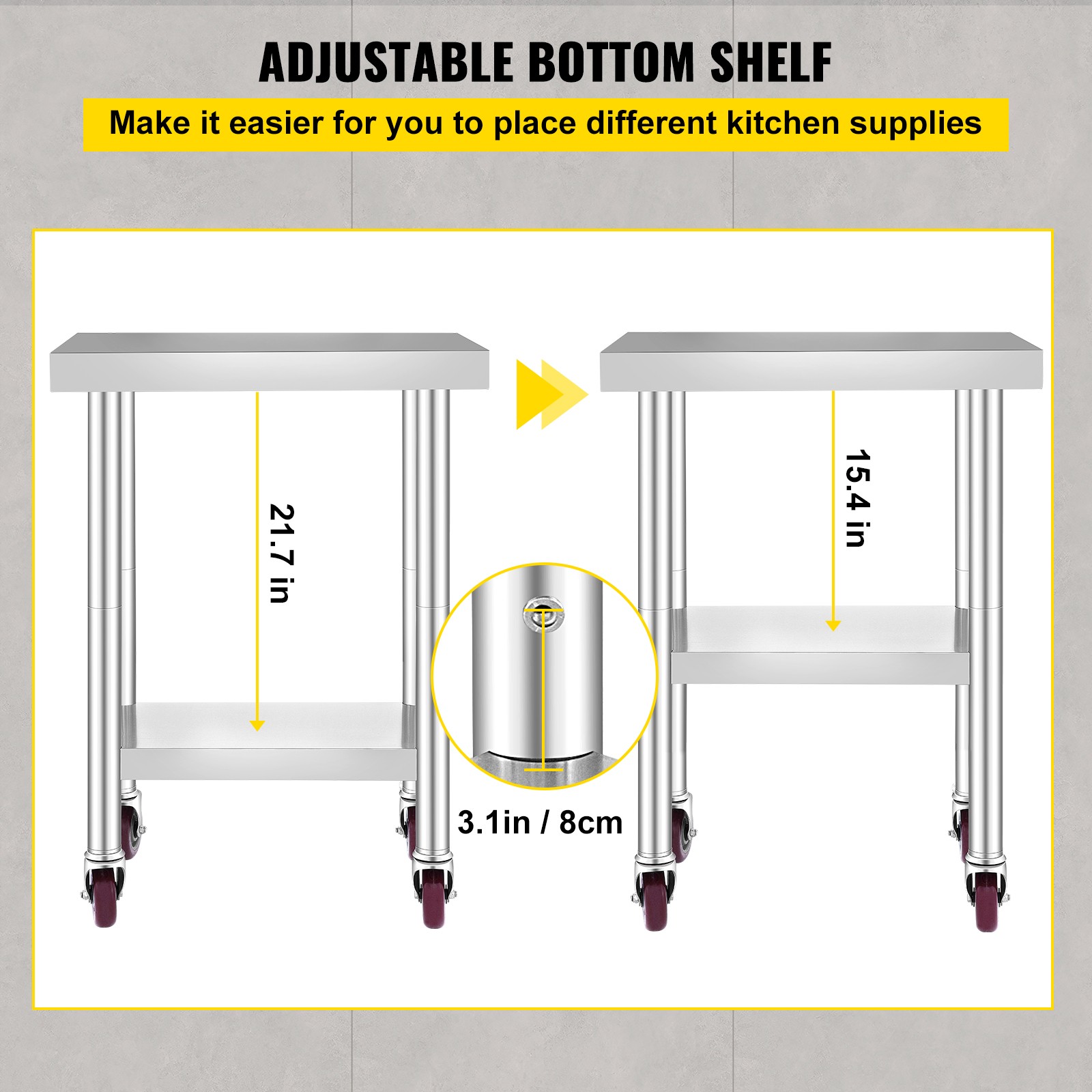 Rolling Stainless Steel Top Kitchen Work Table Cart + Casters Shelving 18″x24″