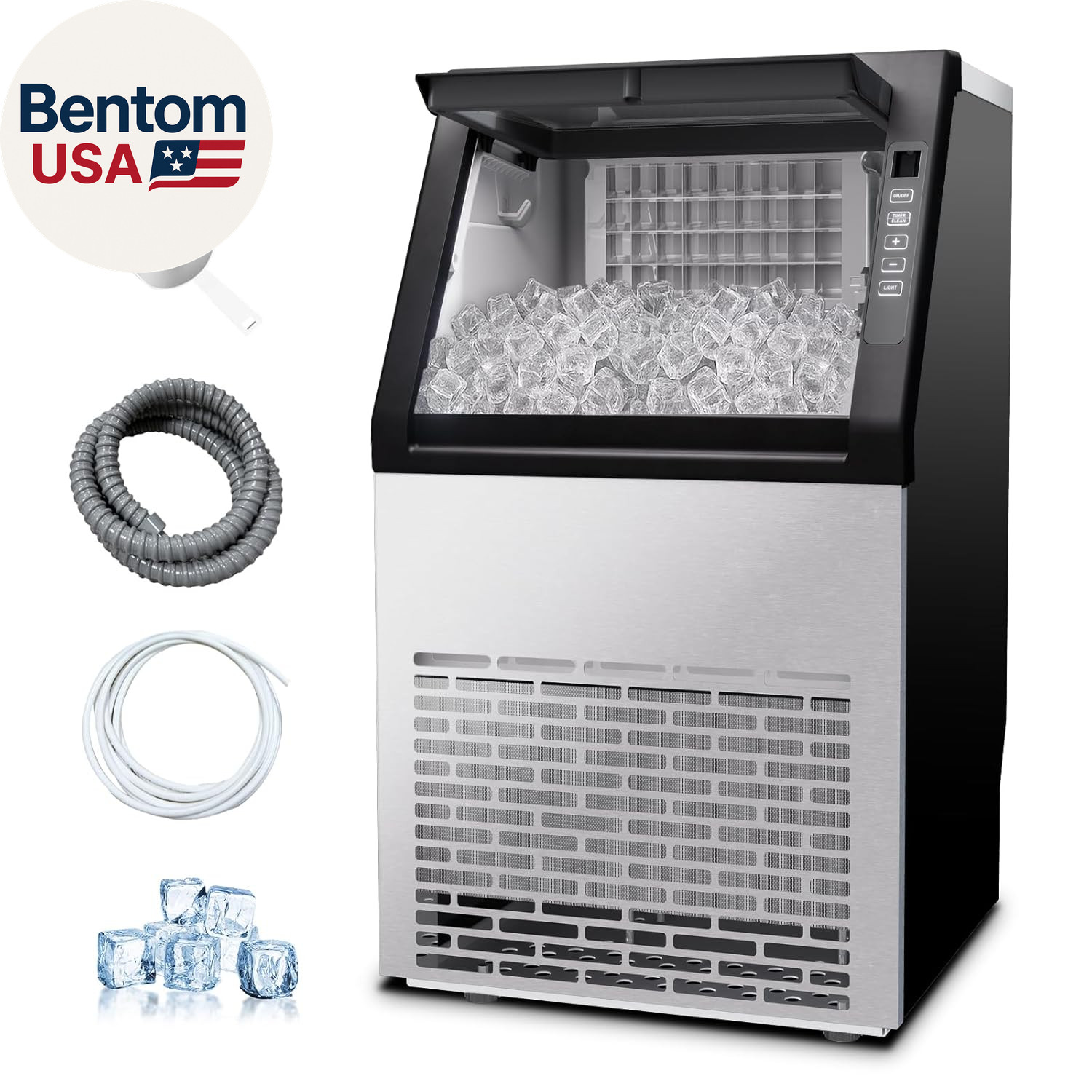 90Lbs/24H Commercial Ice Maker Machine, Stainless Steel under Counter Ice Machin