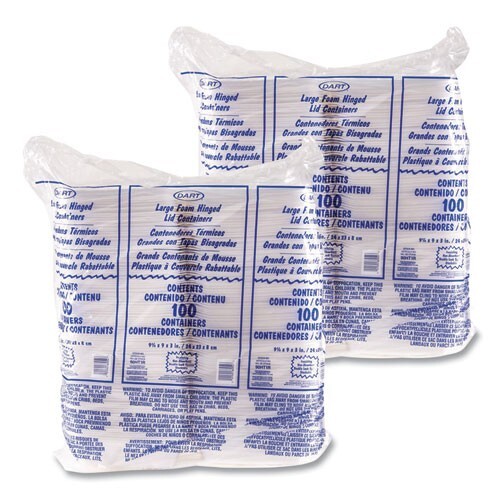 Dart 90HT1R Foam Hinged Lid Containers, 9.01×9.4×3.1, 200/CT, CA & WA Restricted