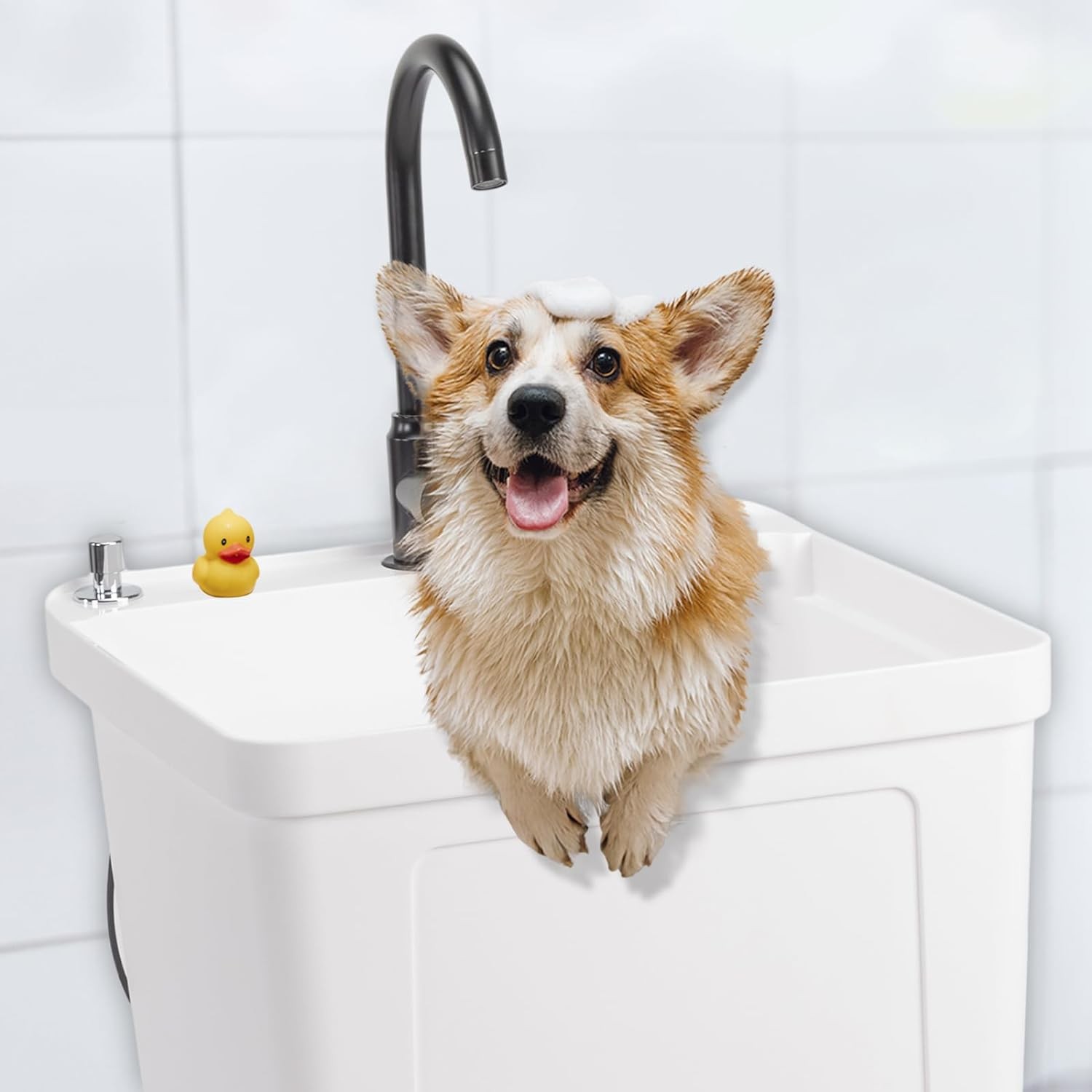 In/Outdoor Utility Sink Commercial Sinks with Cold & Hot Faucet for Cleaning Pet