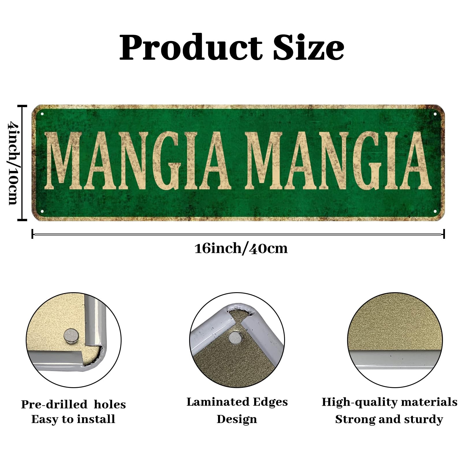 KIOZIY Mangia Metal Sign, 4”x16”, Italian, 16 x 4 Inch,