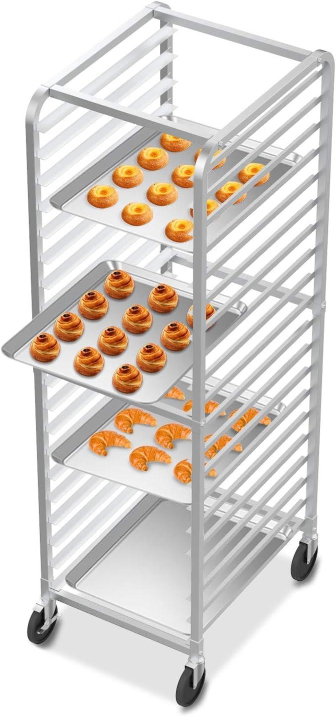 20-Tier Bakery Rack Stainless Steel Sheet Pan Rack with Brake Wheels for Kitchen