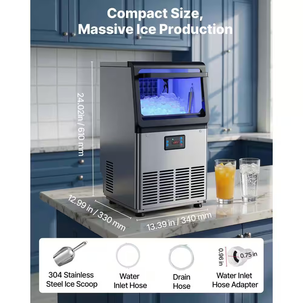13.39 In. W Commercial Ice Maker Machine 80 Lbs./24H Full Size Cube/13 Lbs. Stor