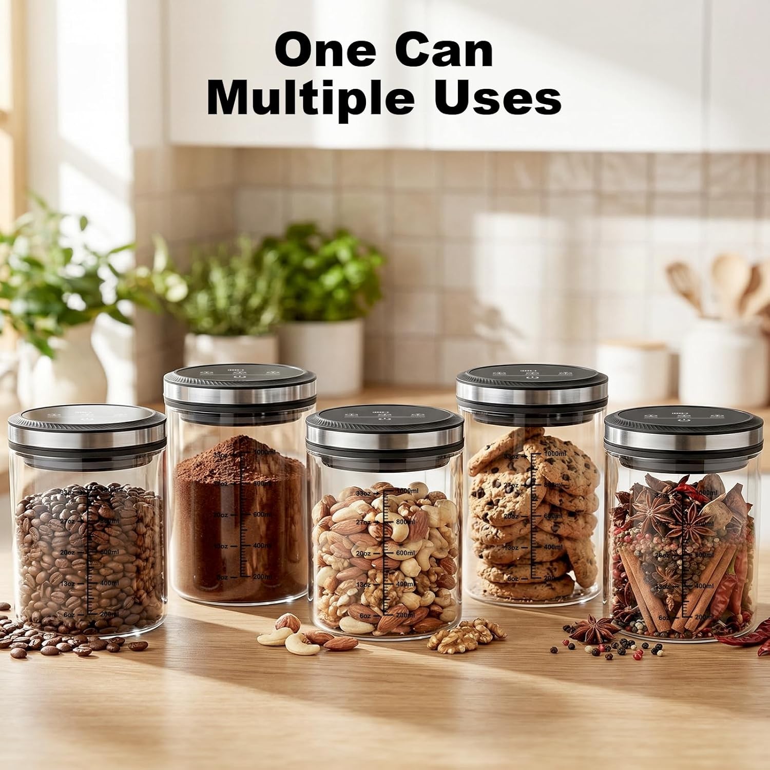 Vacuum Coffee Canister 1.2L – Airtight Food Storage Container for Coffee Beans,