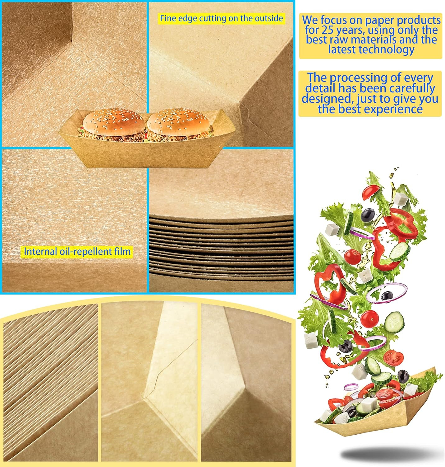 100 Pack 2lb Paper Food Trays, Heavy-Duty Paper Food Boat Disposable Serving Bas