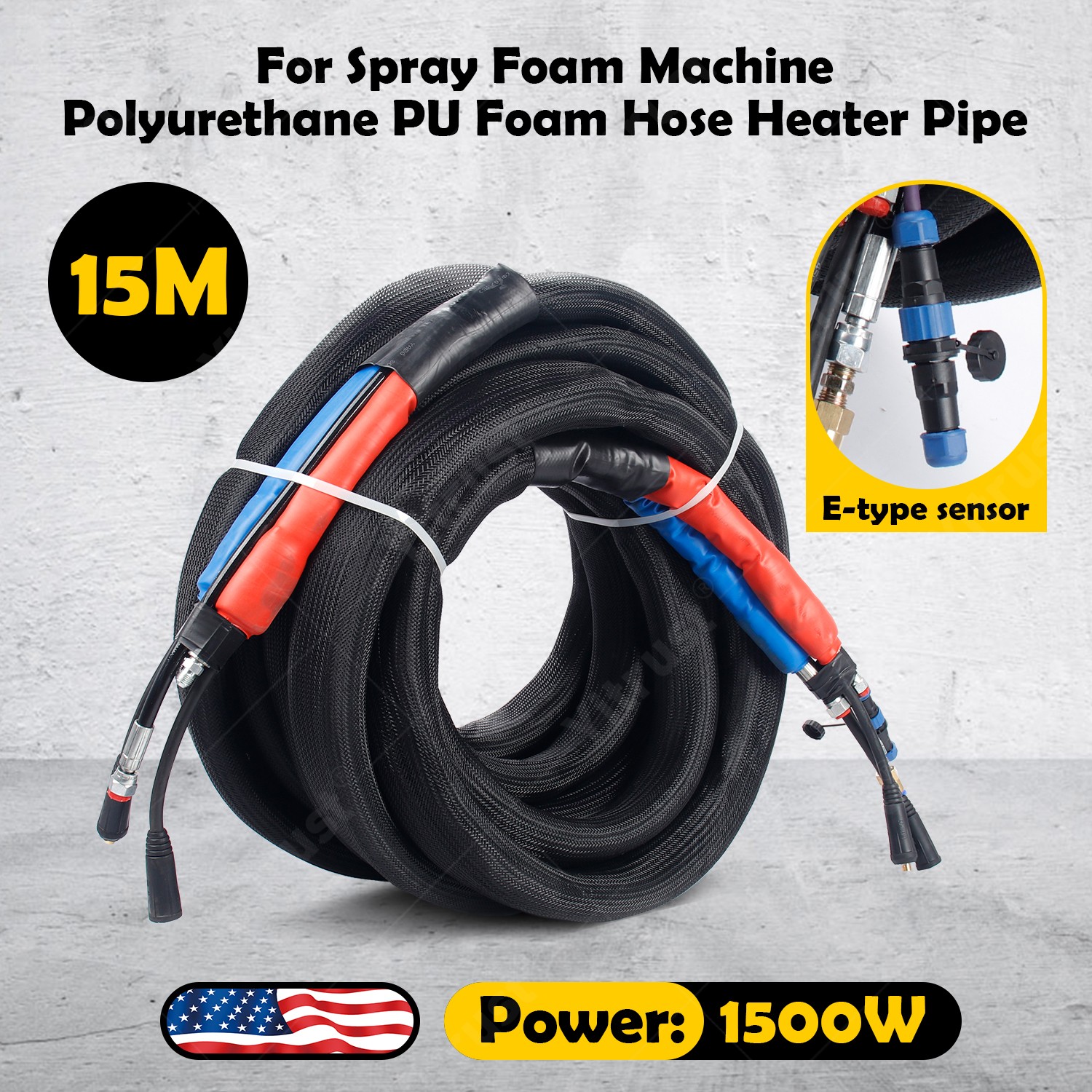 15M Polyurethane PU Foam Hose Heating Hose Heater Pipe for Spray Foam Machine US