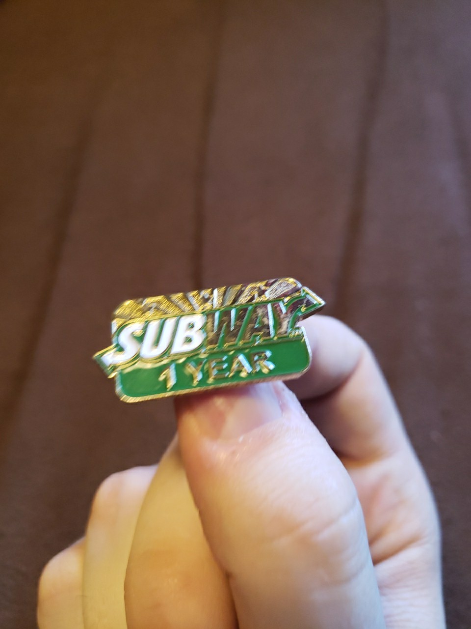 Subway Sandwich Restaurant Employee Service Award Pin 1 Year