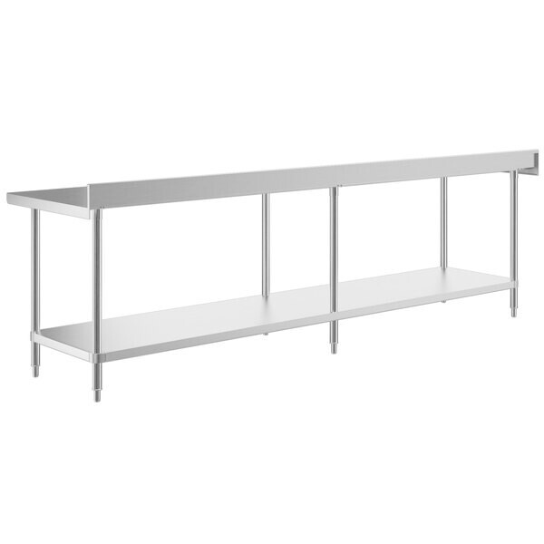 30″W x 120″L 14G Stainless Steel Work Restaurant Table w/Backsplash & Undershelf