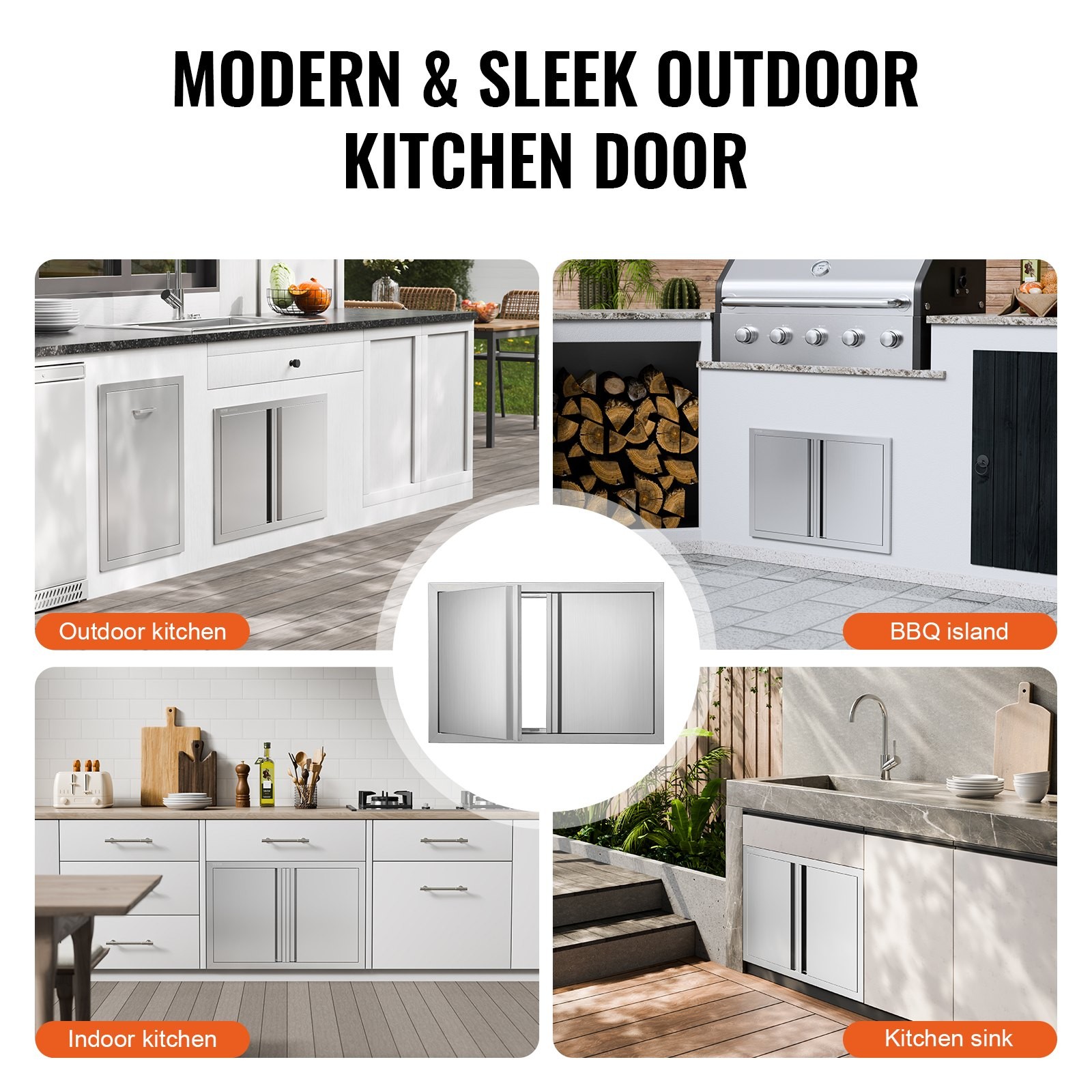 BBQ Access Door, 28W x 19H Inch Double Outdoor Kitchen Door, Stainless Steel Flu