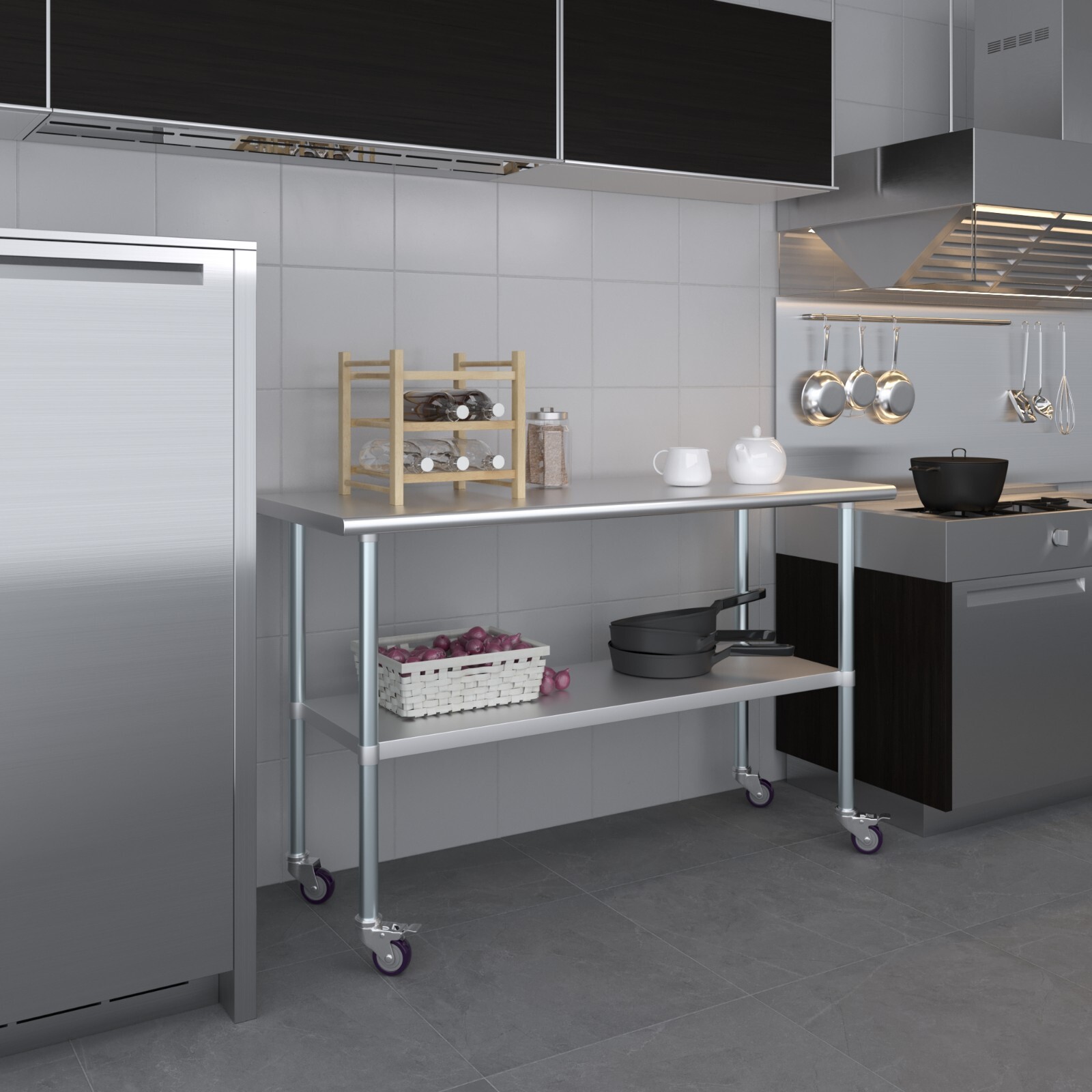 24″ X 60″ Stainless Steel Table With Wheels NSF Prep Metal Work Table Casters ()