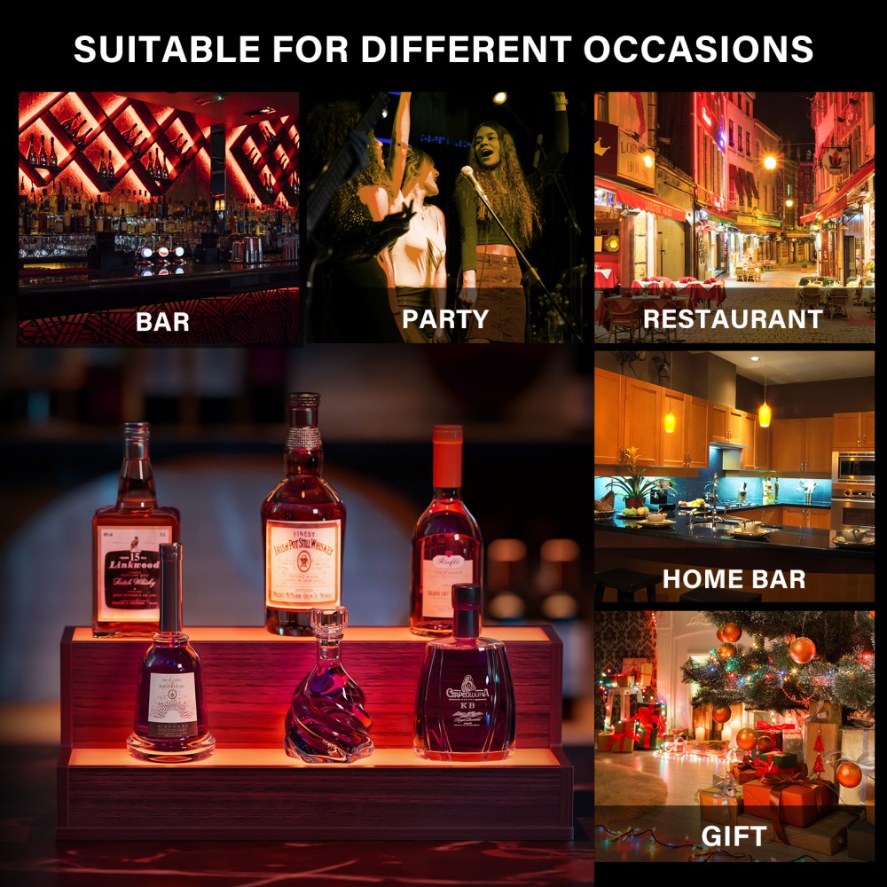 20Inch 2-Tier LED Liquor Display Shelf, App & Remote Control Lighted BottleRack