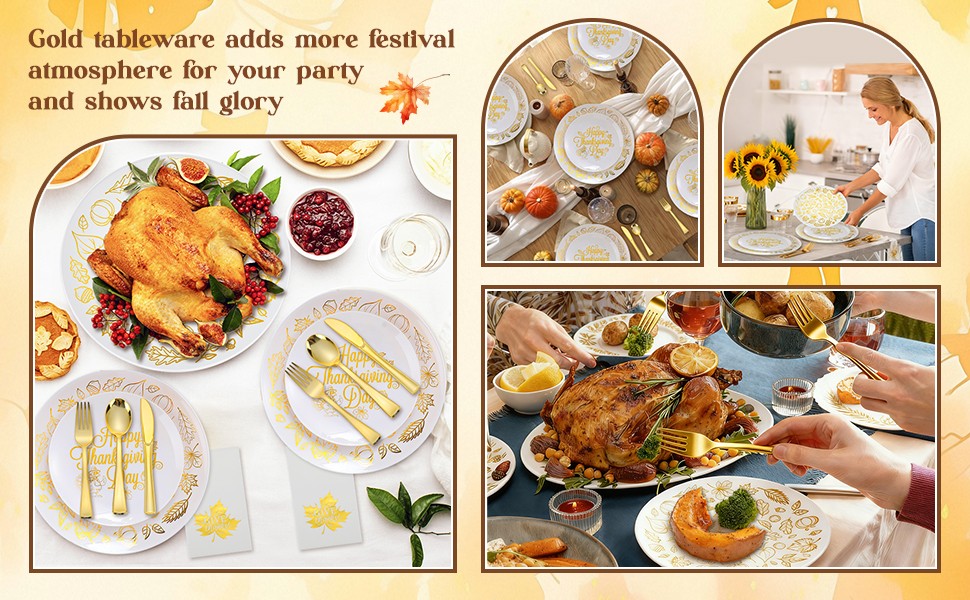 210 Pcs Thanksgiving Plastic Dinnerware Set, Disposable Plates Includes 30