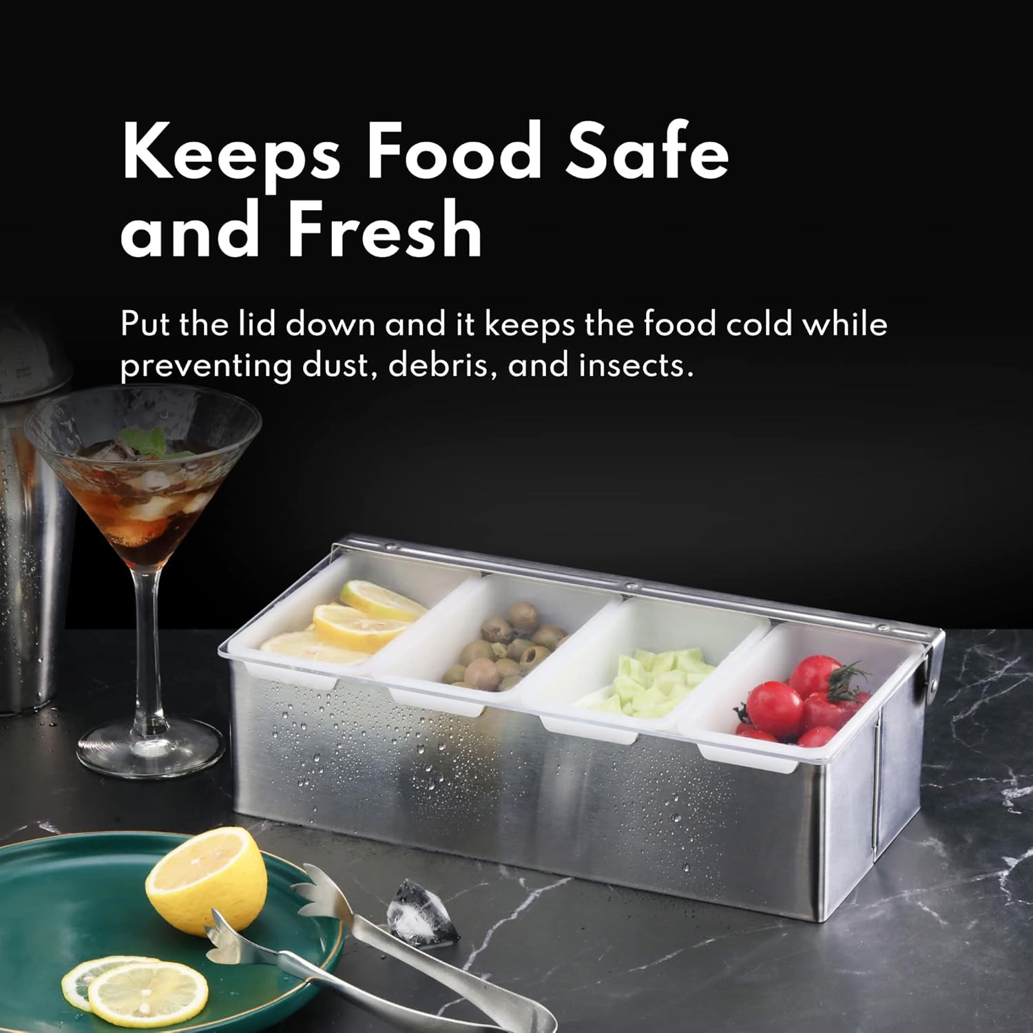 48025 Stainless Steel Condiment Dispenser with 4 Compartments (NO ICE Tray Inclu