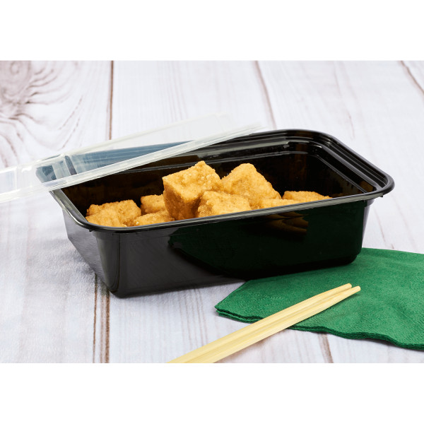 Karat 24oz Black PP Plastic Microwavable Rectangular Food Containers&Lids-150 ct