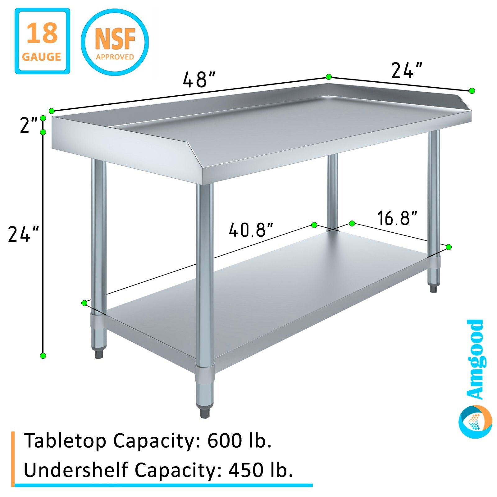 AmGood 24″ x 48″ Stainless Steel Equipment Stand | Height: 24″ | Commercial Heav