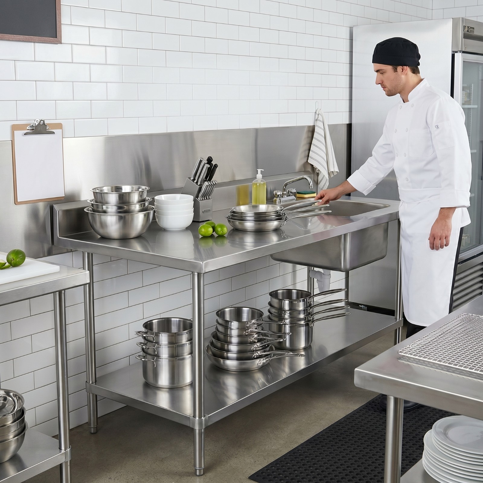 30 in. x 72 in. Stainless Steel Work Table with Built-in Prep Sink and Faucet