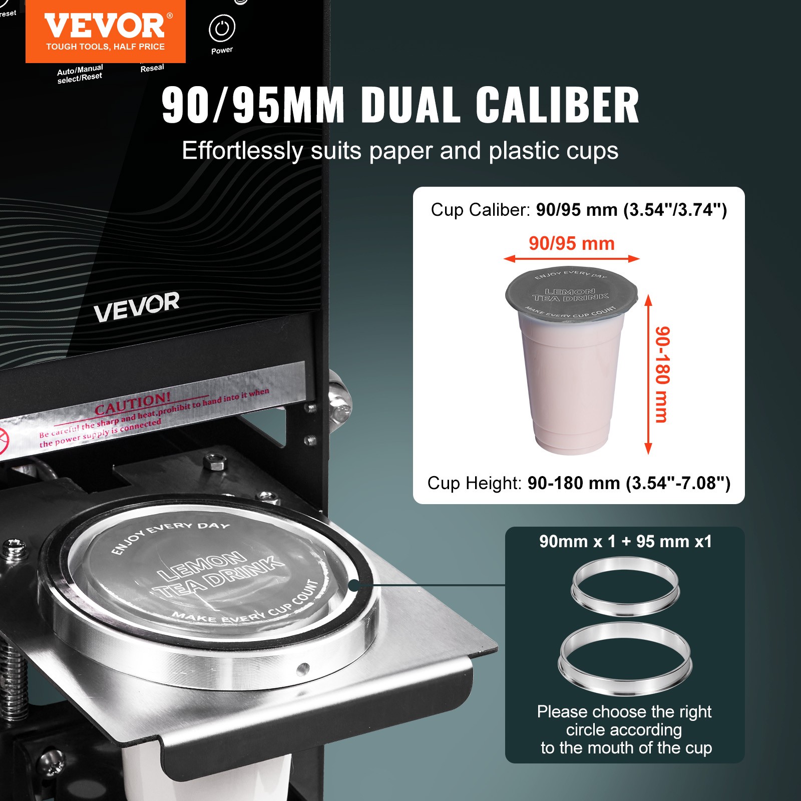 VEVOR Fully Automatic Sealing Machine Tea Cup Sealer 500-650 Cups/H 180 mm Black