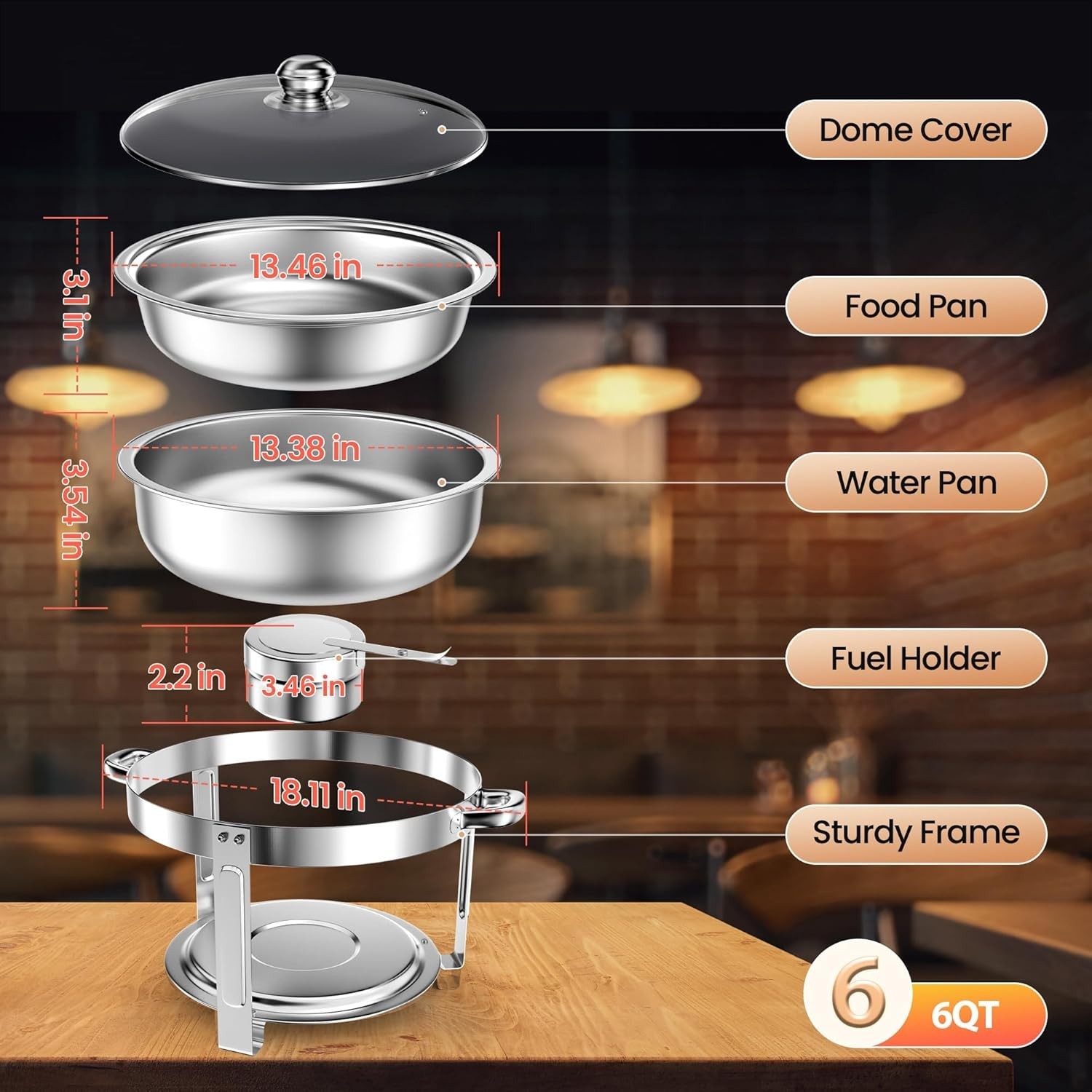 Buffet Chafing Dishes Set 4 Pack Stainless Steel Food Warmers for Parties