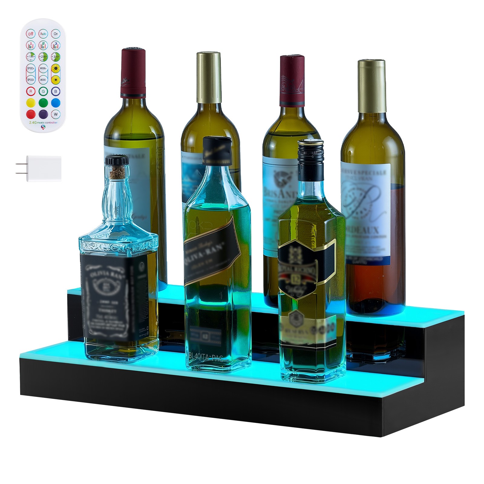 Uimoso LED Illuminated Liquor Bottle Display, 2-Tier, 20-Inch, Holds 10 Bottles