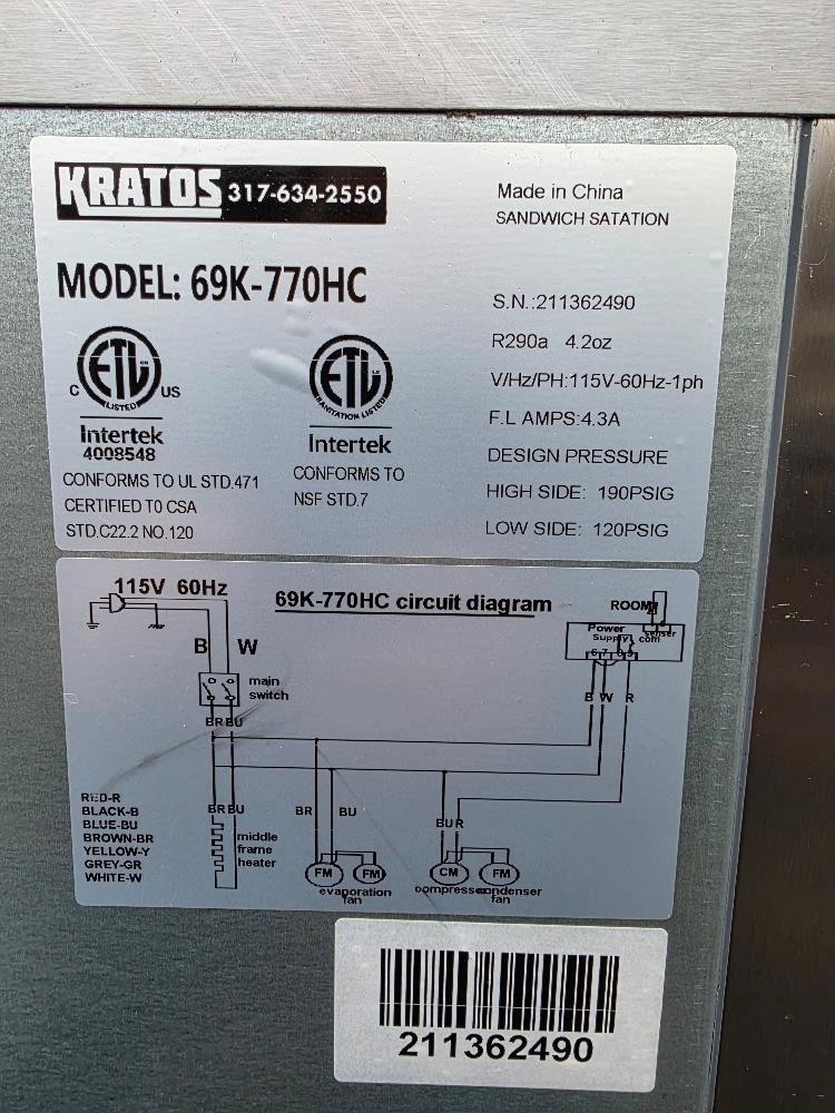 KRATOS / Hubert 69K-770HC 48″ Sandwich Salad Prep Table AAA Excellent Condition