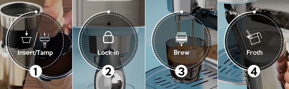 20 Bar Espresso Machine,Semi-Automatic Espresso Machine with Milk Frother Steam