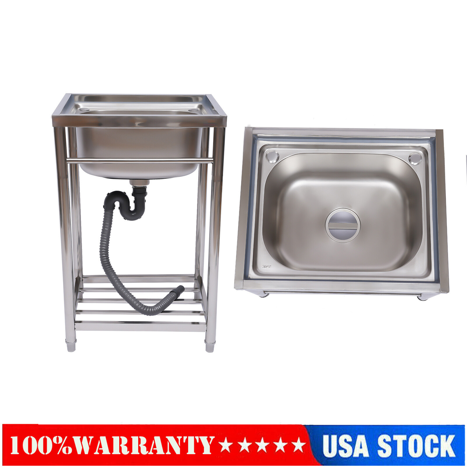 Utility Prep Sink 1 Compartment Stainless Steel Single Basin Bowl Kitchen Sink