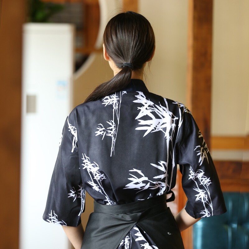 Unisex Japanese Medium Sleeve Cook Uniform Kimono Chef Sushi Restaurant Overalls