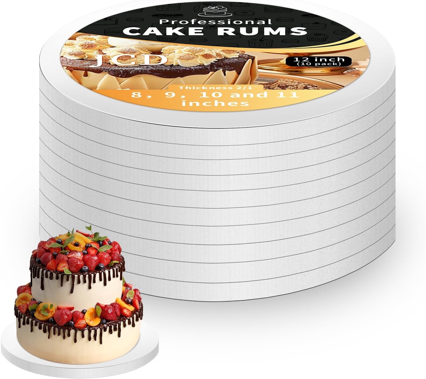 12 Inches White Round Sturdy Cake Board Drums for Displaying Cakes, 1/2 Inch