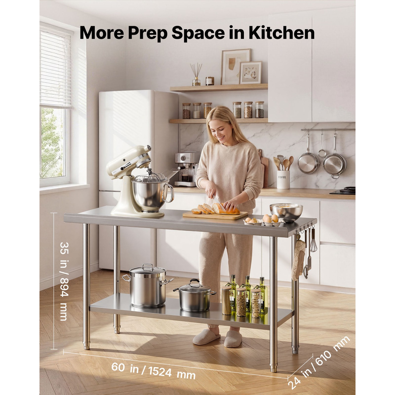 Uimoso Commercial Stainless Steel Kitchen Prep Table, 24×60 Inch