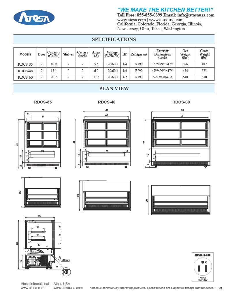 Atosa RDCS-35 35″ Refrigerated Display Square WITH 5 YEAR PARTS $ LABOR WARRANTY
