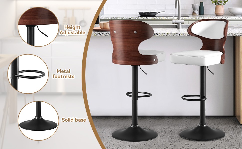 Bar Stools Set of 2 Seat Adjustable Height 24.5-33.5IN – Bentwood Swivel