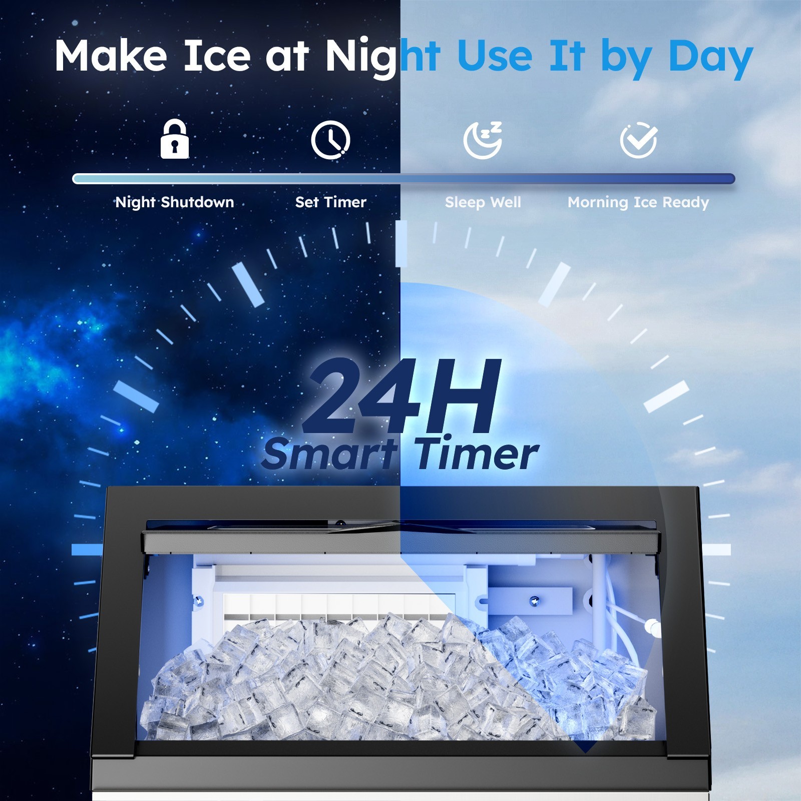 Commercial Ice Machine 100Lbs/24Hrs, 33Lbs Storage，Adjustable Cube Thickness