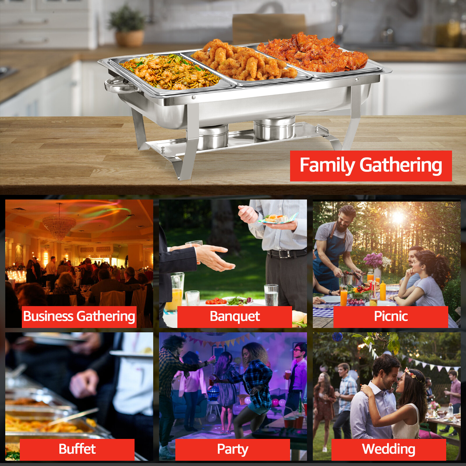 2 Set Chafing Dishes For Buffet Food Warmers For Parties Events Rectangle 8QT