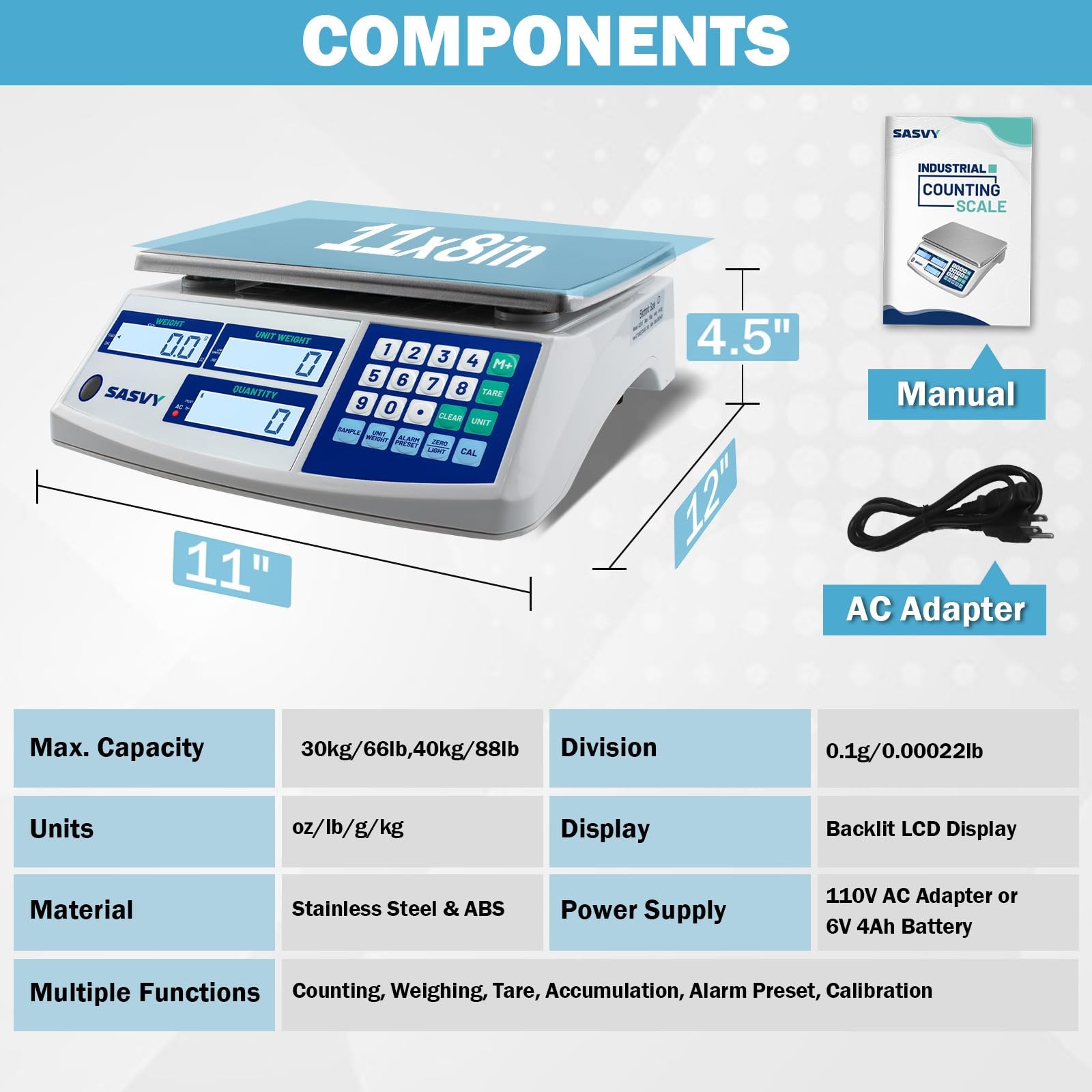 Counting Scale (88lb/40kg, 0.1g) lb/oz/kg/g Industrial Digital Inventory Scal…