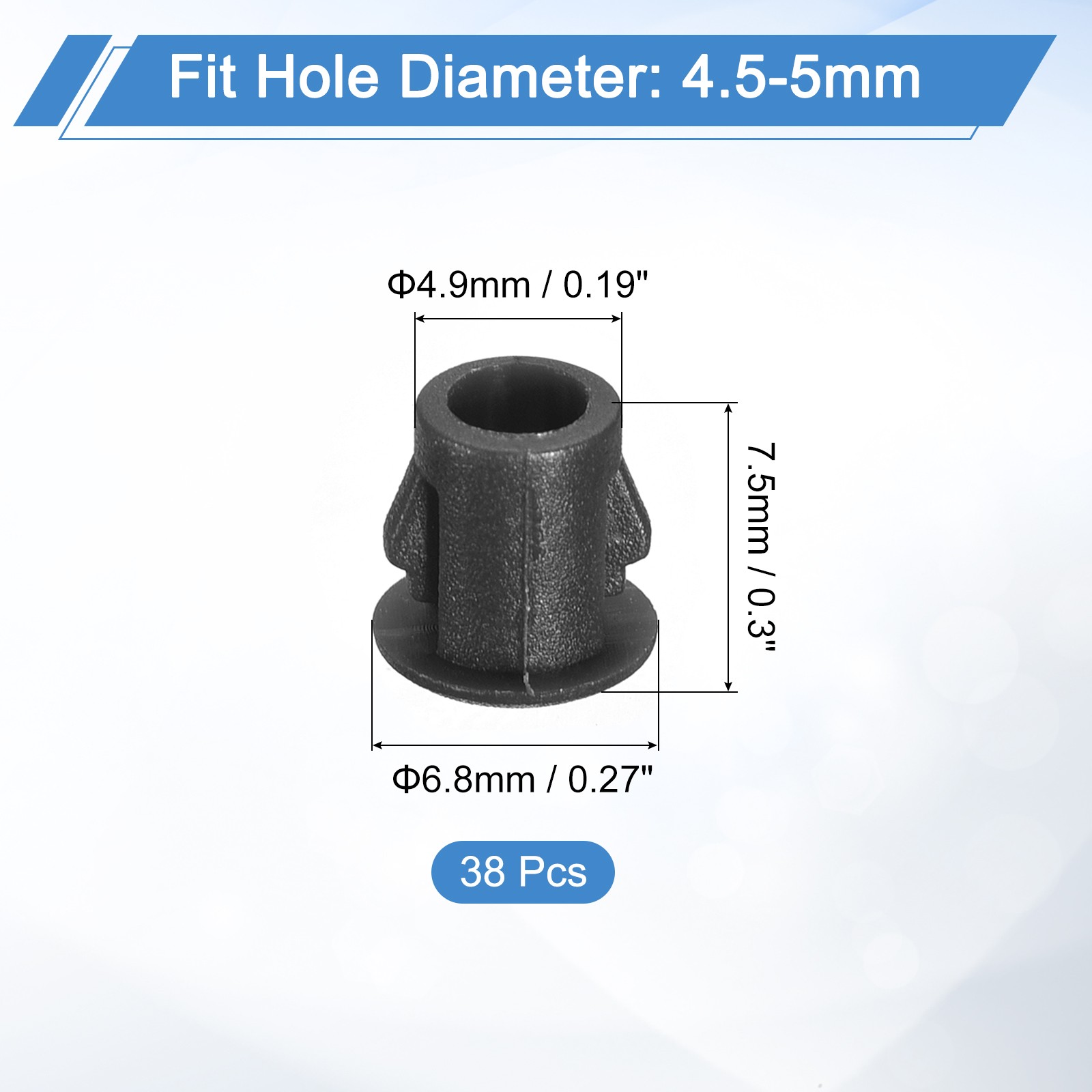 38Pcs 5mm(3/16″) Flush Type Panel Round Snap in Fastener, Black