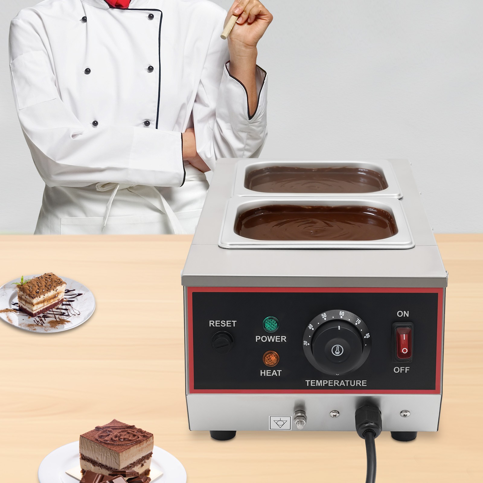 6L 800W Chocolate Tempering Machine Electric Melting Pots Stainless Steel 2 Pots