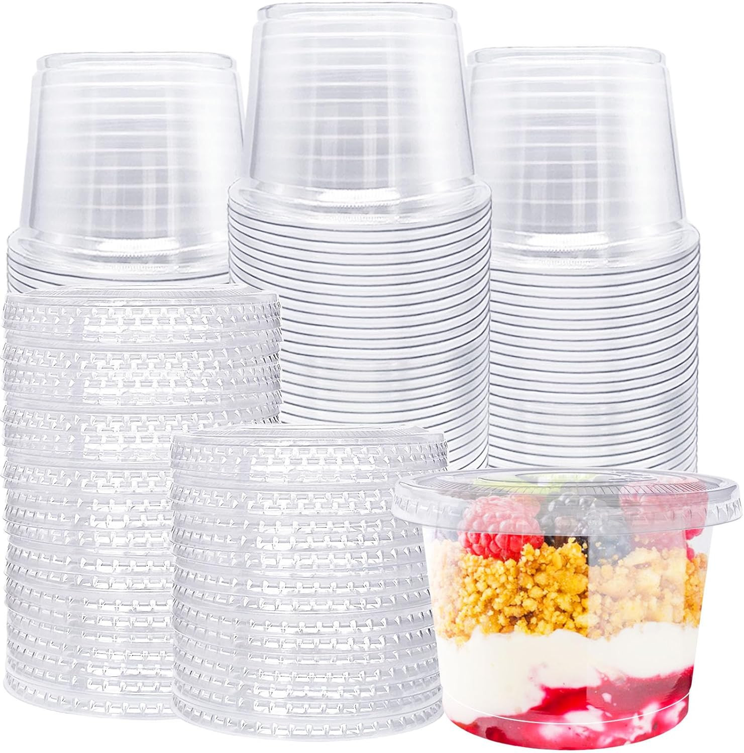 100 Pack 8Oz Plastic Cups with Flat Lids(Hole in the Lid),Disposable Clear Cups,