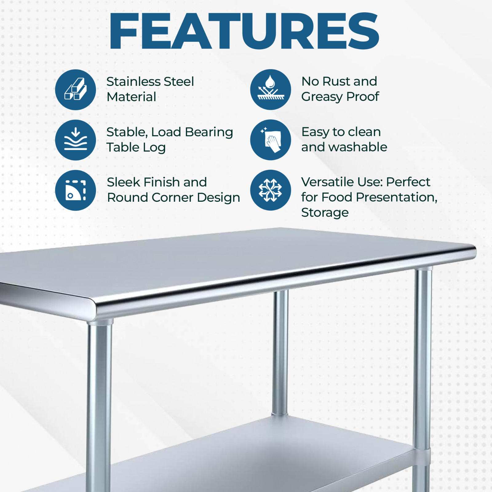 Stainless Steel Food Prep Work Table with Adjustable Undershelf 18”x48”