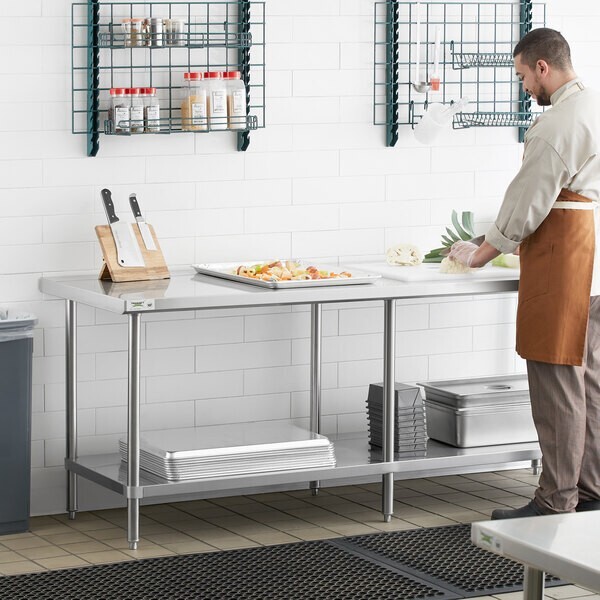 30″W x 108″L 14G Stainless Steel Prep and Work Restaurant Table with Undershelf