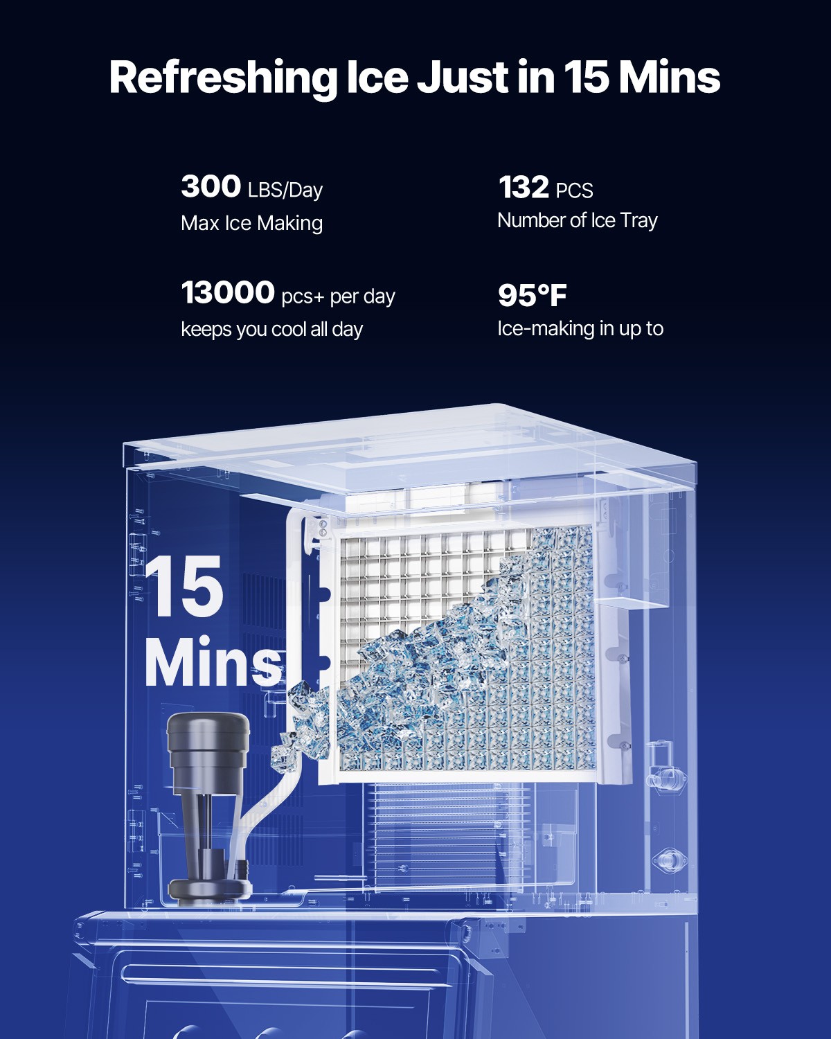VEVOR Commercial Ice Maker 300LBS/24H with 300LBS Storage Bin Auto Self-Cleaning