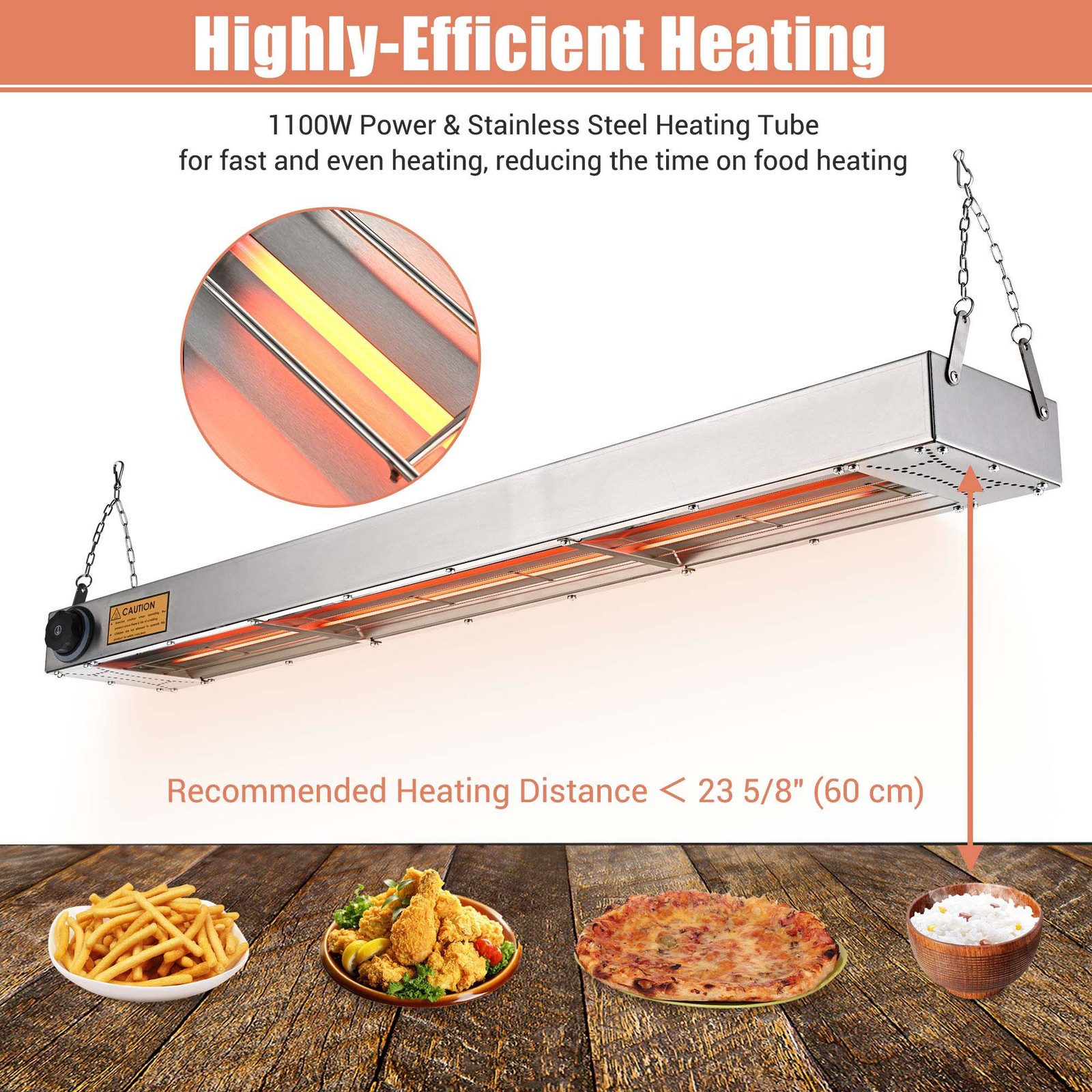 WeChef 43″ 1100W Electric Strip Heater Food Warmer Stainless Steel Heating Lamp