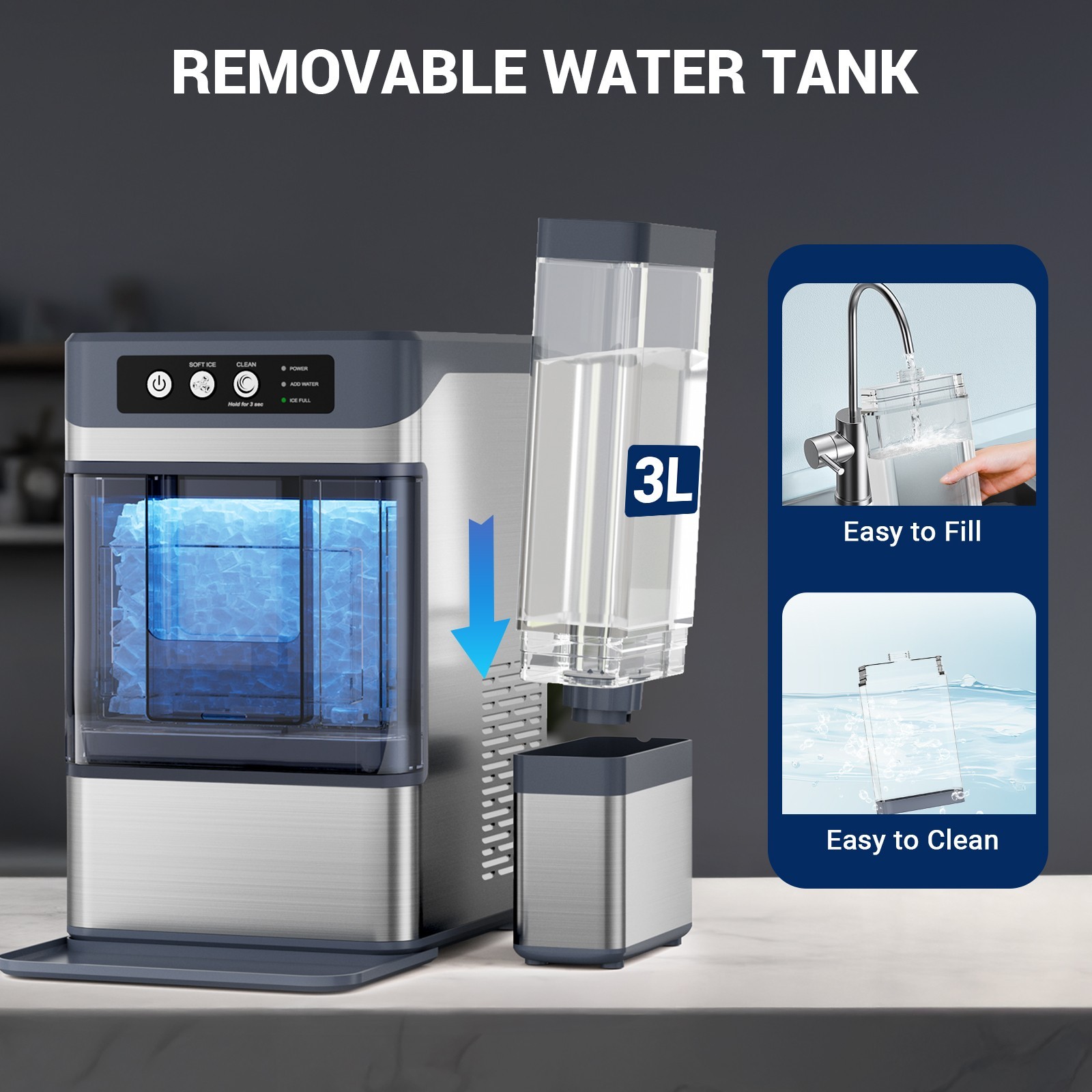44Lbs/24H Nugget Ice Maker with 0.8 Gal Tank Self-Cleaning Countertop Ice Maker