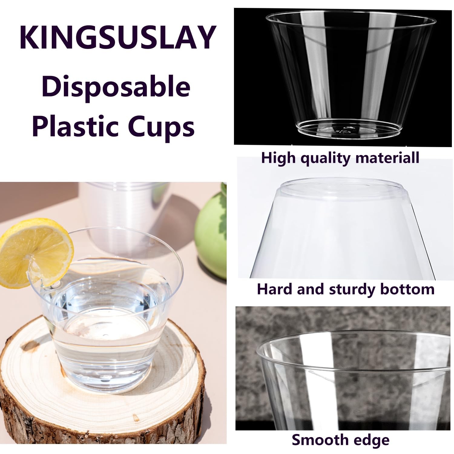 9 oz Glitter Sliver Plastic Cups, Disposable Clear Fancy and Reusable, 50 Cou…