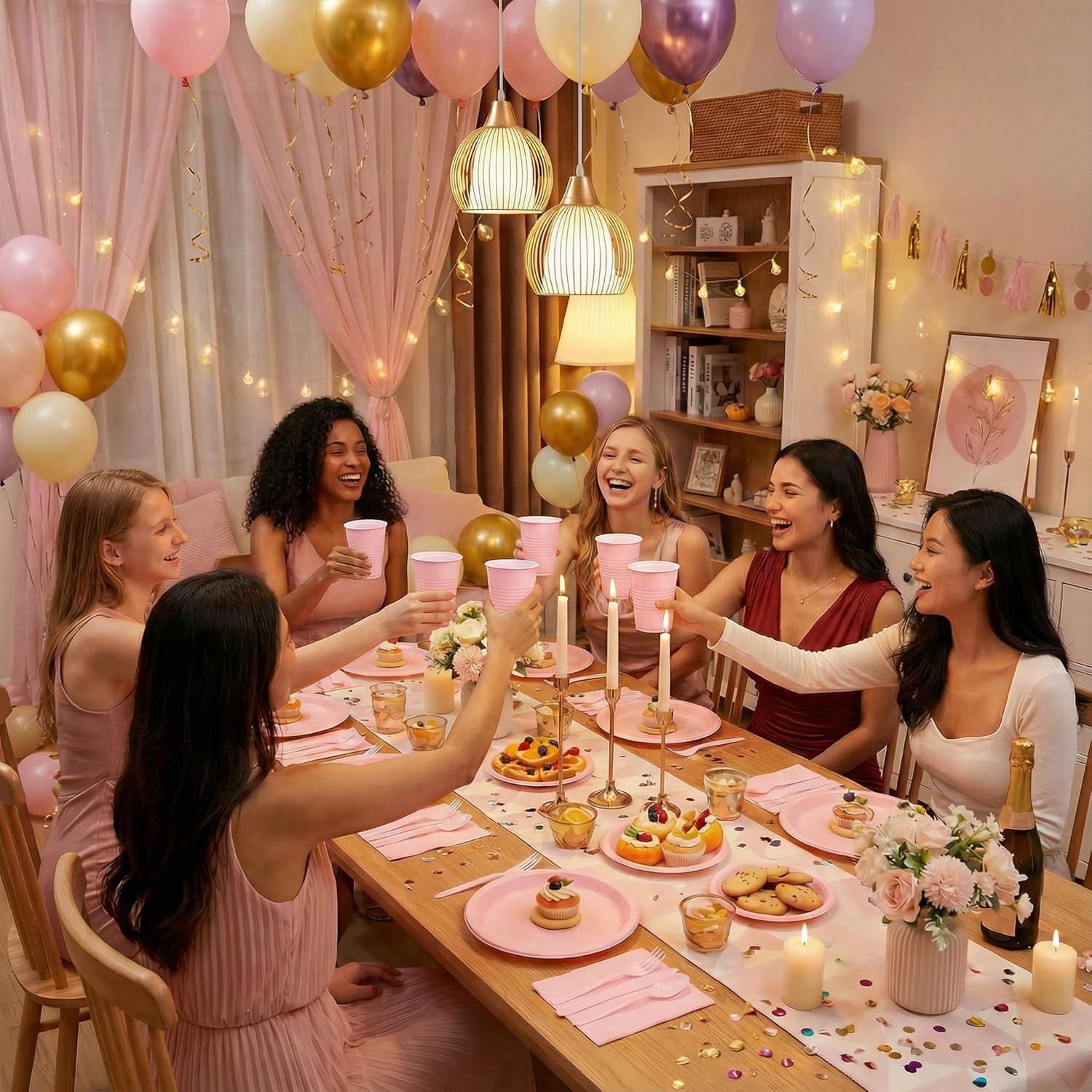 210 PCS Pink Plastic Plates for 30 Guests – Disposable Dinnerware Set Including