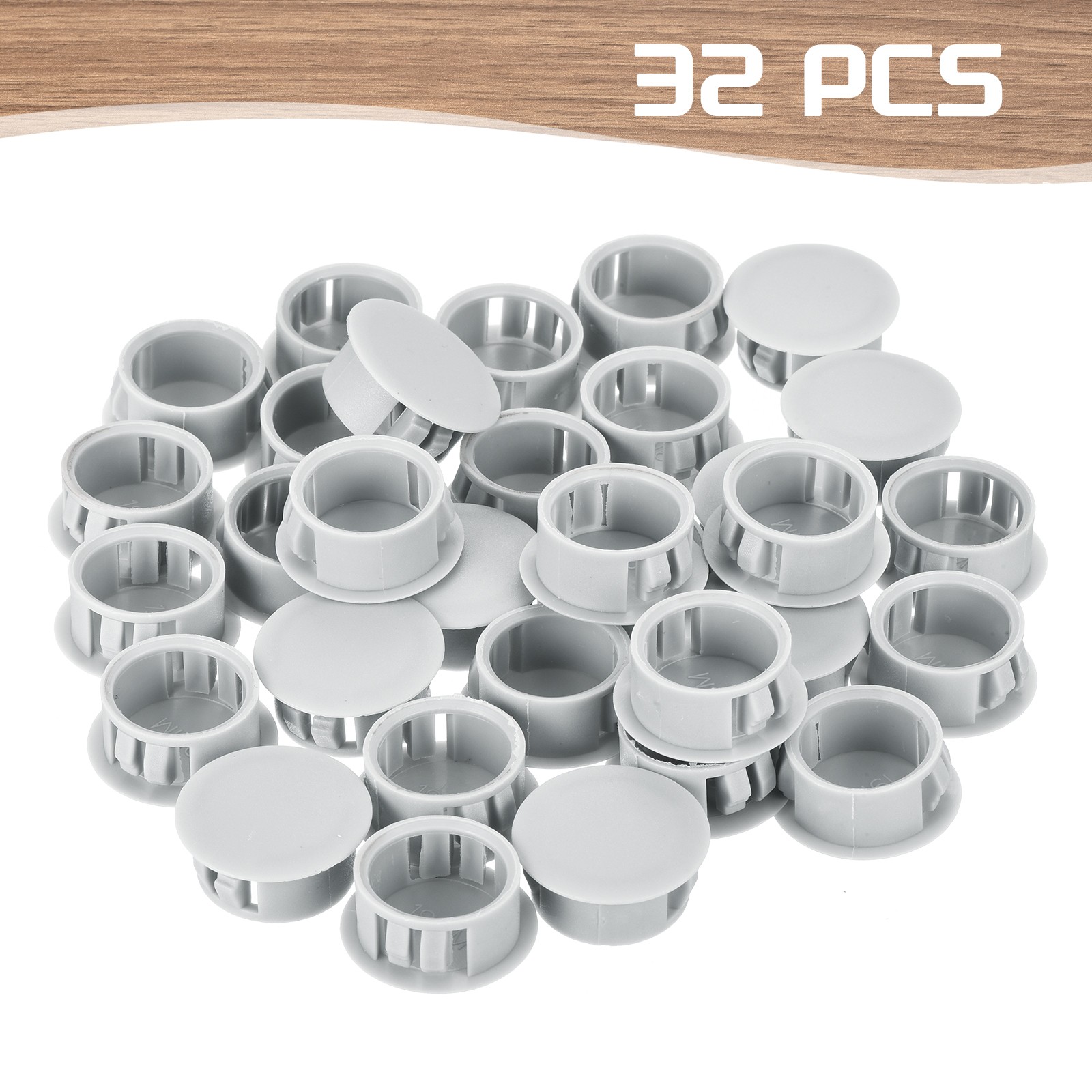 32Pcs 19mm Light Gray Nylon Plastic Round Locking Hole Plugs Insert End Cap