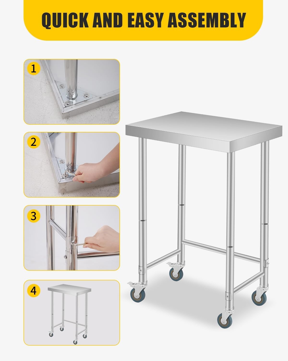Stainless Steel Table Commercial Prep Work Table Mobile Utility Workbench