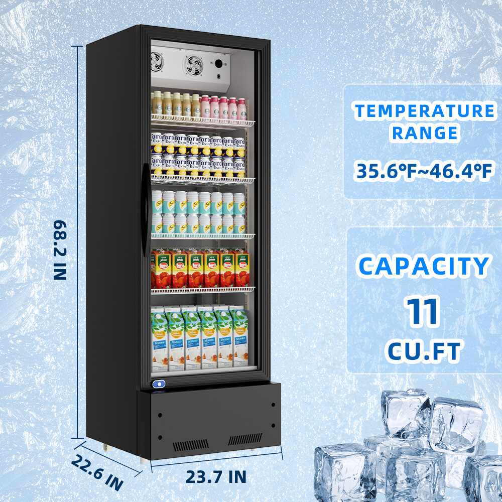 Merchandiser Refrigerator Glass Door Cooler Commercial Display Beverage 11 Cu Ft