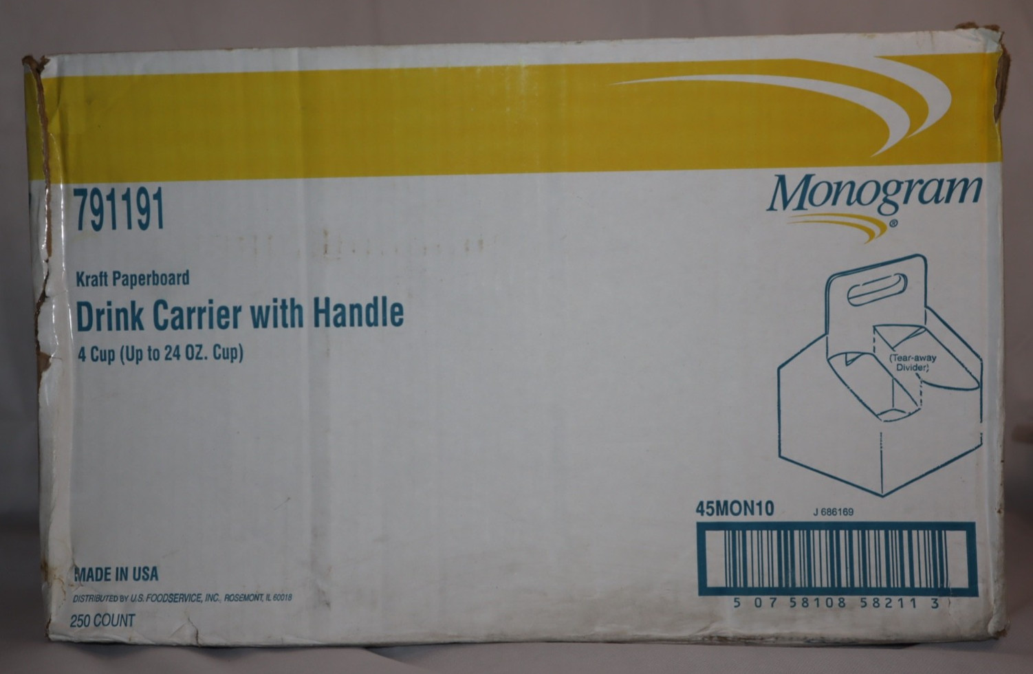 MONOGRAM 4-CUP KRAFT PAPERBOARD 200+ DRINK CARRIER W/ HANDLE LOT UP TO 24 OZ